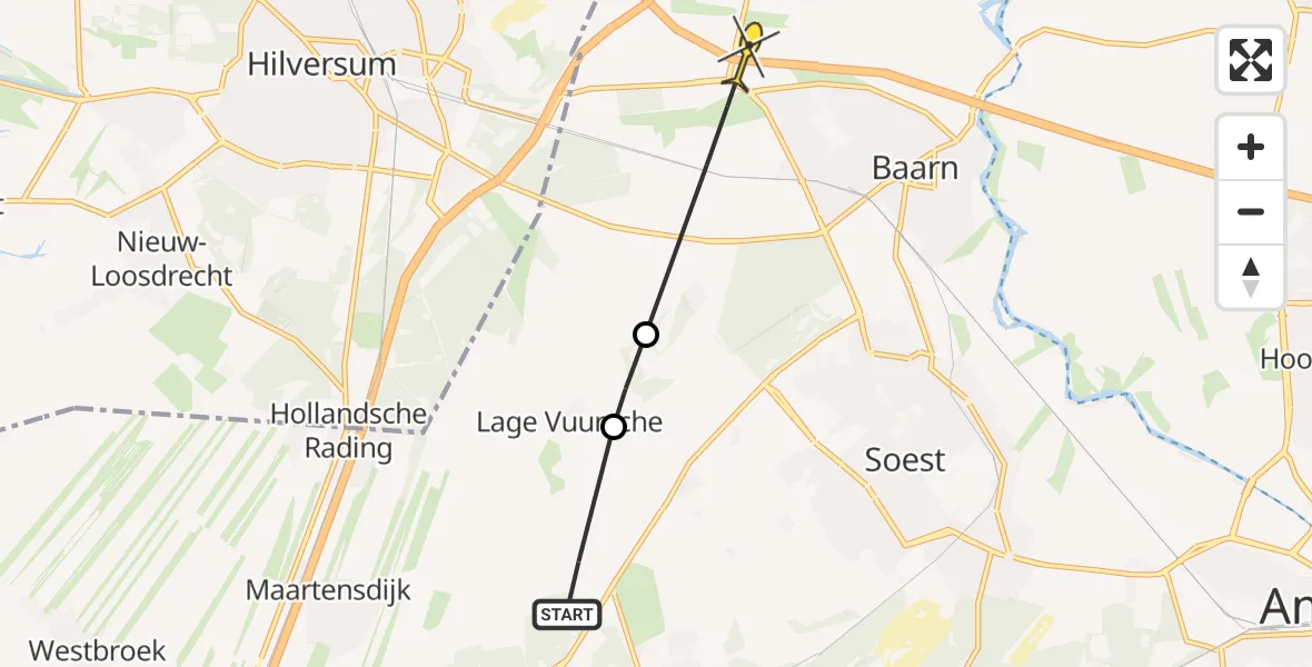 Routekaart van de vlucht: Politieheli naar Eemnes, 300 Roedenlaan