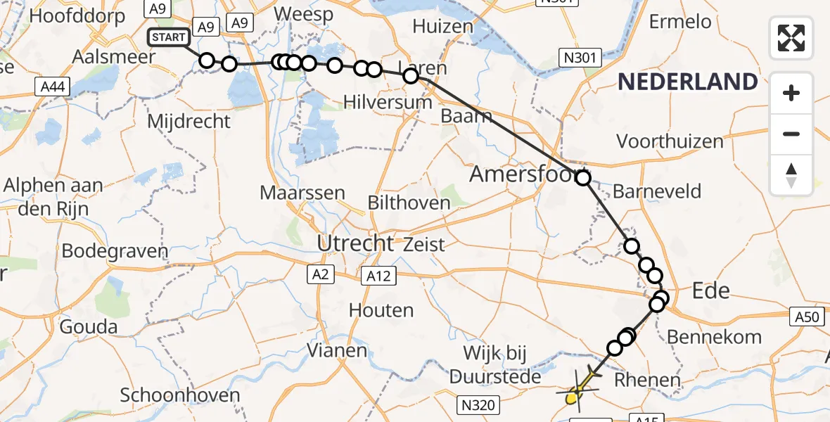 Routekaart van de vlucht: Politieheli naar Ingen, Jupiter