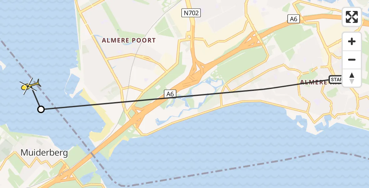 Routekaart van de vlucht: Politiehelikopter naar Muiden, Kornwierde