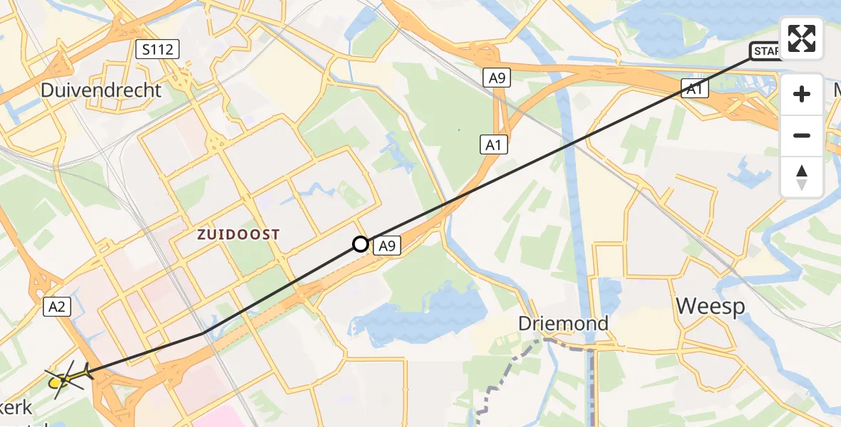 Routekaart van de vlucht: Politieheli naar Ouderkerk aan de Amstel, 1e Kekerstraat