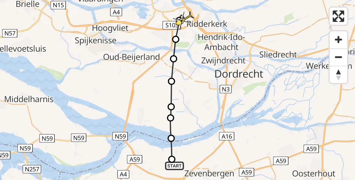 Routekaart van de vlucht: Lifeliner 2 naar Rotterdam, Buitendijk West