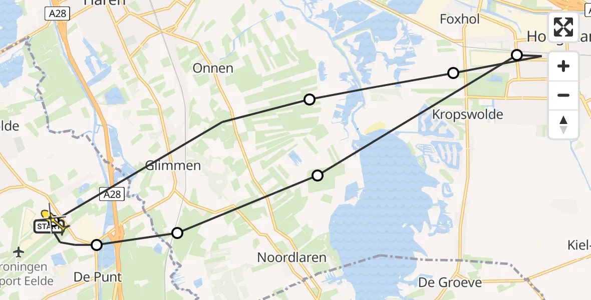Routekaart van de vlucht: Lifeliner 4 naar Groningen Airport Eelde, Pollseweg