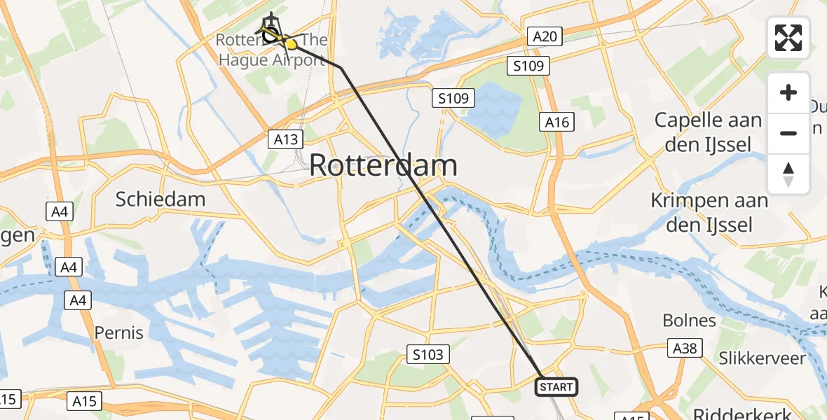 Routekaart van de vlucht: Lifeliner 2 naar Rotterdam The Hague Airport, Aesopusplaats
