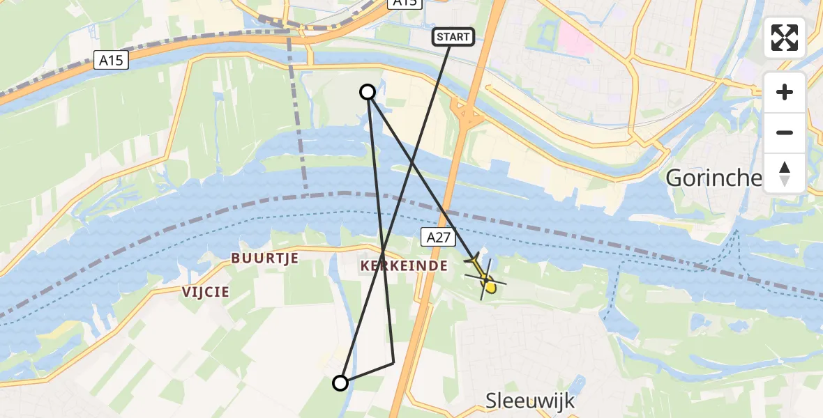 Routekaart van de vlucht: Politiehelikopter naar Sleeuwijk, Robijnsweg