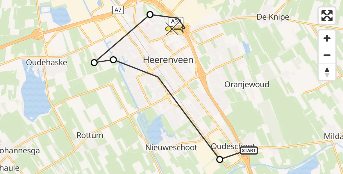 Routekaart van de vlucht: Lifeliner 4 naar Heerenveen, Leeuwetand