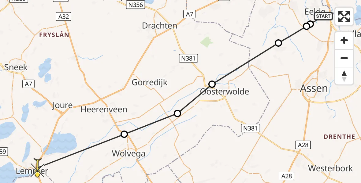 Routekaart van de vlucht: Lifeliner 4 naar Lemmer, Lugtenbergerweg