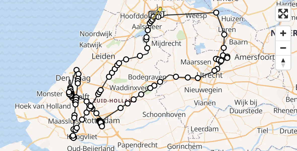 Routekaart van de vlucht: Politieheli naar Schiphol, Amsterdam-Bataviaweg