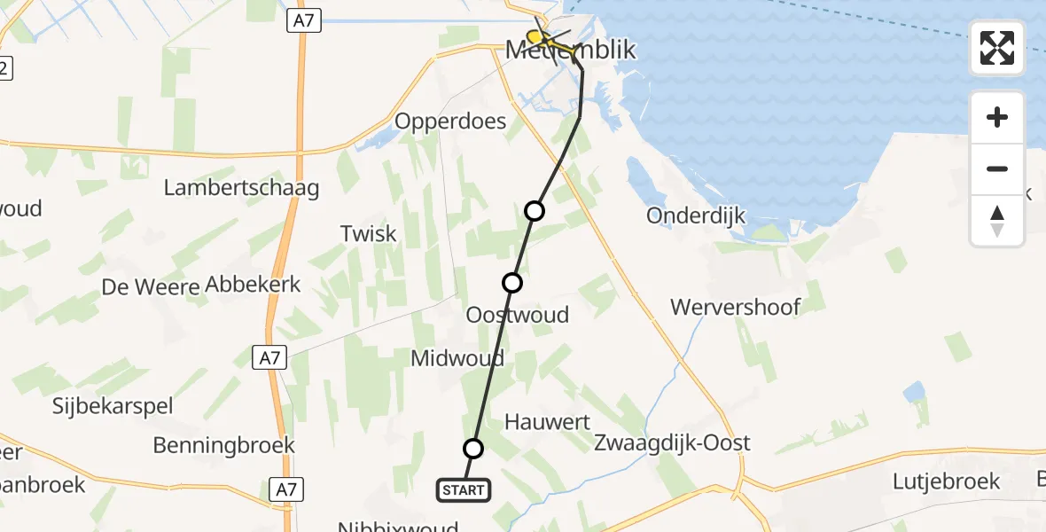 Routekaart van de vlucht: Politieheli naar Medemblik, Woudgroep