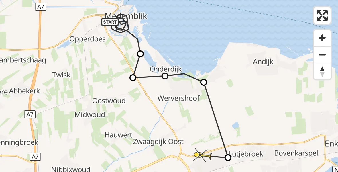 Routekaart van de vlucht: Politieheli naar Hoogkarspel, Brouwersgilde
