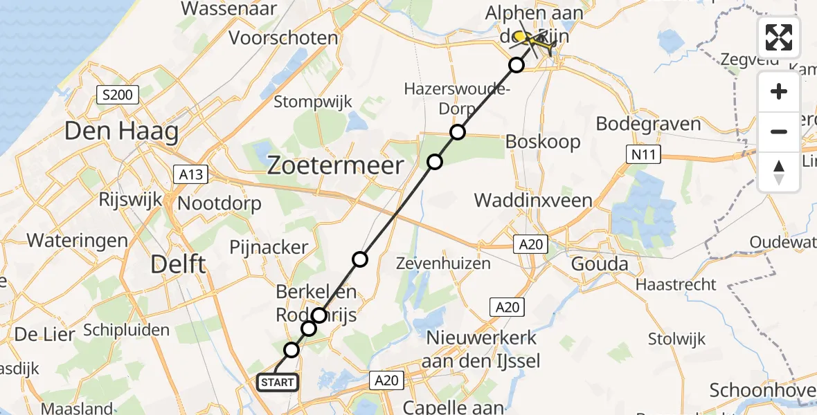 Routekaart van de vlucht: Lifeliner 2 naar Alphen aan den Rijn, Landscheiding