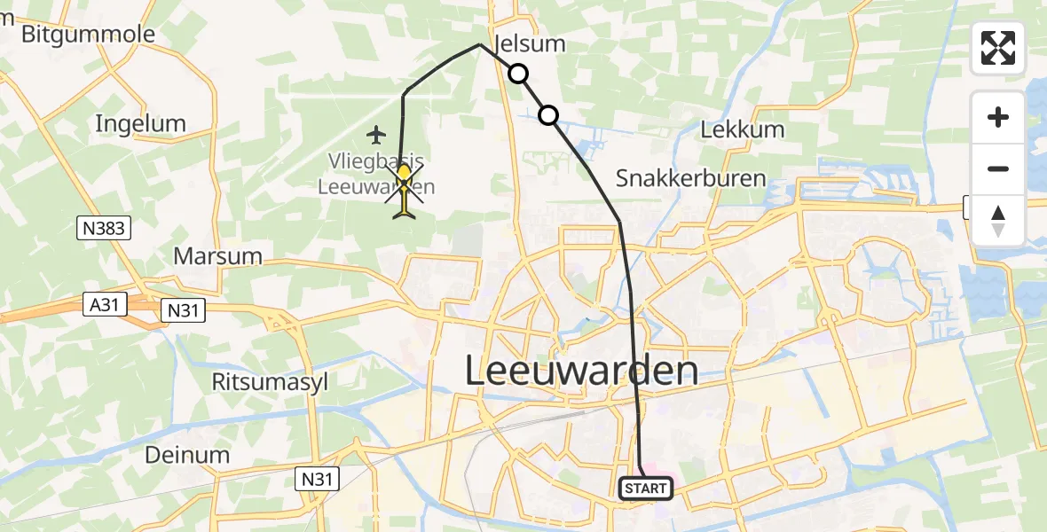 Routekaart van de vlucht: Ambulanceheli naar Vliegbasis Leeuwarden, Nieuwstraatje