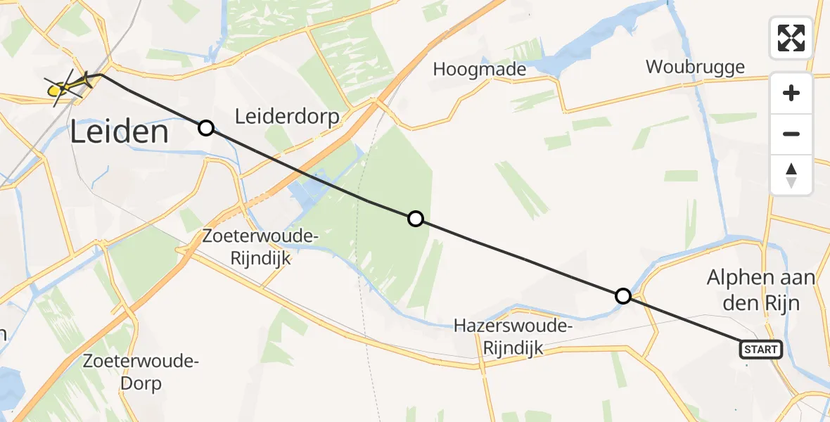 Routekaart van de vlucht: Lifeliner 2 naar Leiden, A. van Leeuwenhoekweg