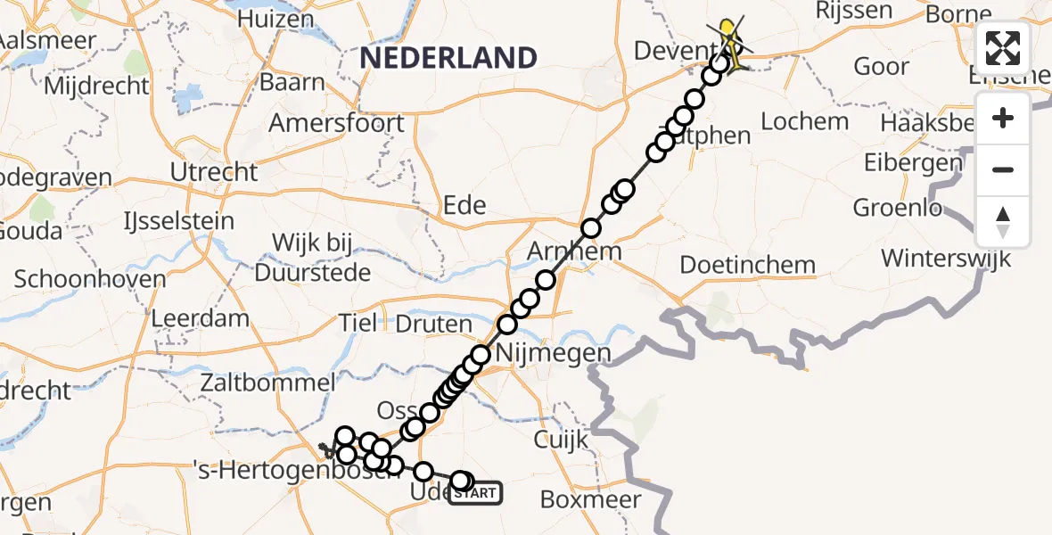 Routekaart van de vlucht: Lifeliner 3 naar Deventer, Millsebaan