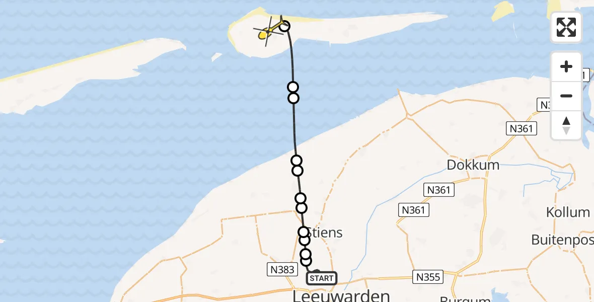 Routekaart van de vlucht: Ambulanceheli naar Ameland Airport Ballum, Keegsdijkje