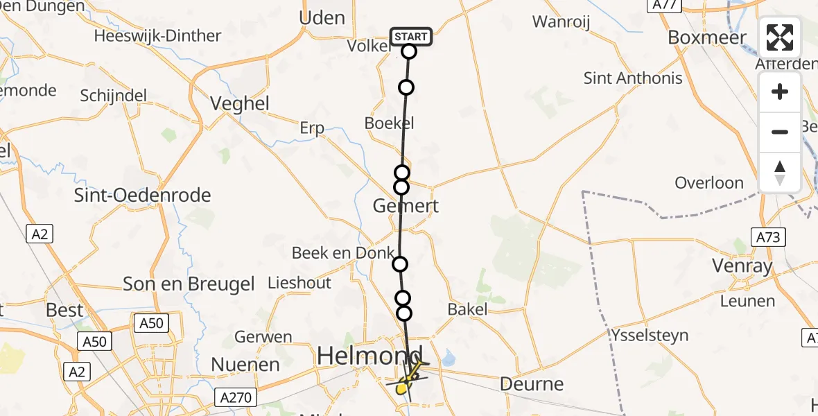 Routekaart van de vlucht: Lifeliner 3 naar Helmond, Vogelstraat