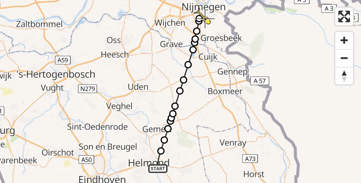 Routekaart van de vlucht: Lifeliner 3 naar Radboud Universitair Medisch Centrum, Rijpelbaan