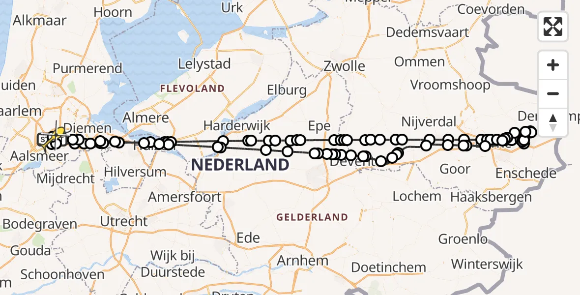 Routekaart van de vlucht: Politieheli naar Schiphol, E.L.T.A. straat