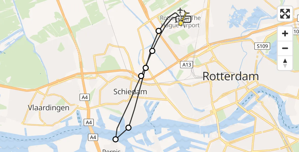 Routekaart van de vlucht: Lifeliner 2 naar Rotterdam The Hague Airport, Rotterdam Airportbaan