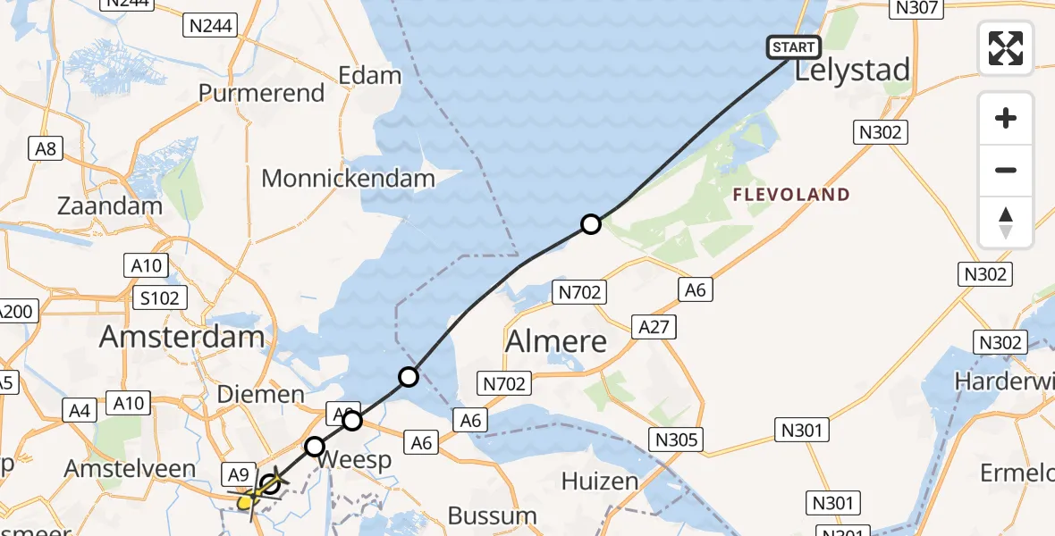 Routekaart van de vlucht: Lifeliner 1 naar Academisch Medisch Centrum (AMC), Markerstrekdam