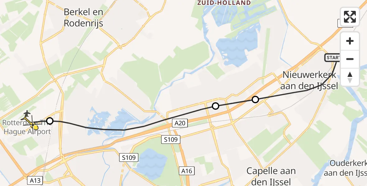 Routekaart van de vlucht: Lifeliner 2 naar Rotterdam The Hague Airport, Polderdreef