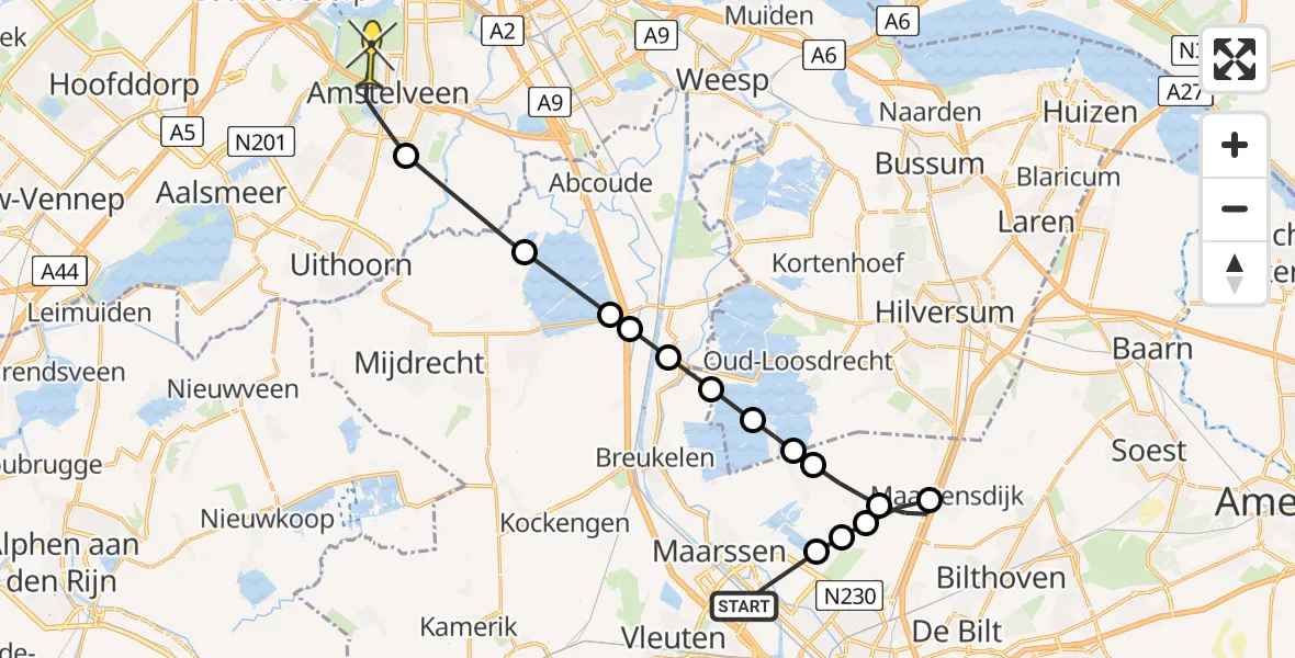 Routekaart van de vlucht: Politiehelikopter naar Amstelveen, Educatieve Tuinen Daalseweg