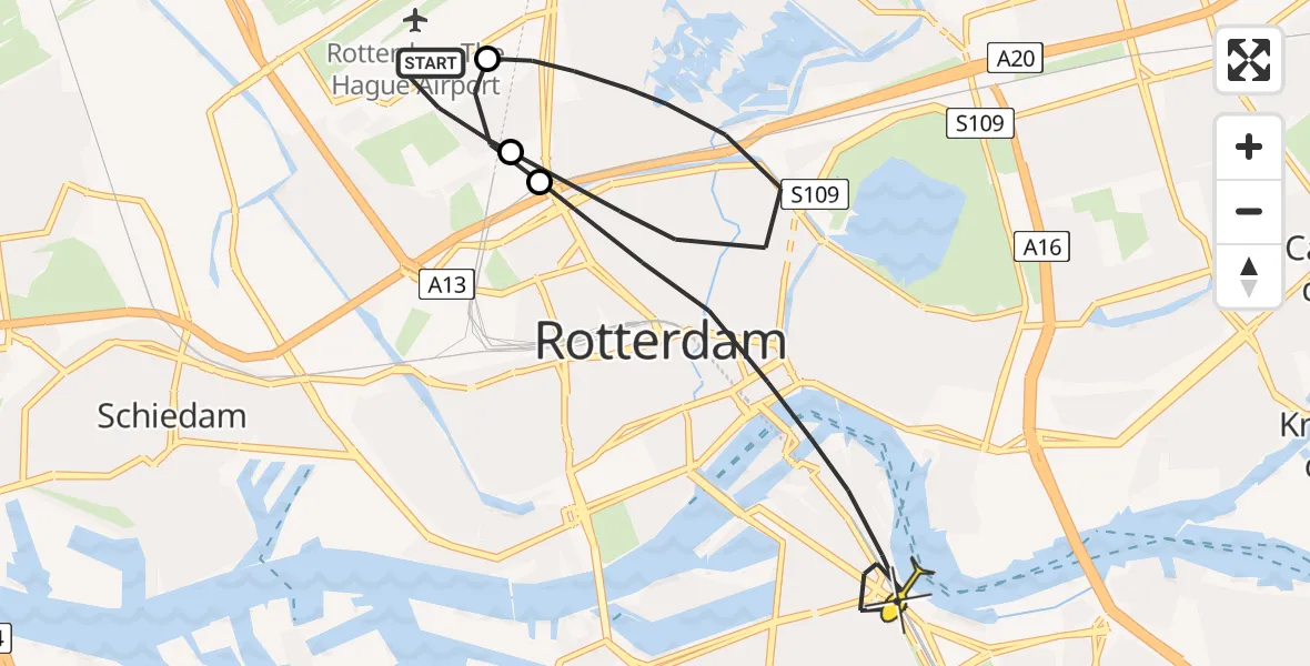 Routekaart van de vlucht: Lifeliner 2 naar Rotterdam, Johannes Jansoniushof