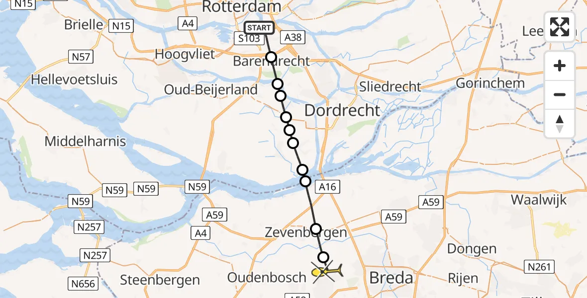 Routekaart van de vlucht: Lifeliner 2 naar Etten-Leur, P4