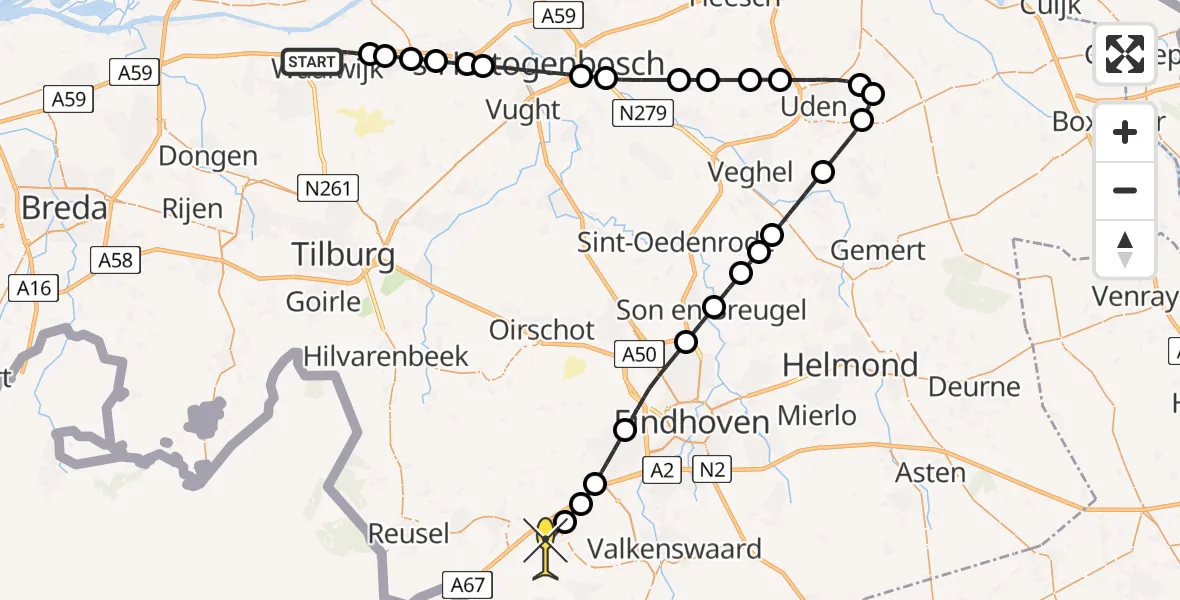 Routekaart van de vlucht: Lifeliner 3 naar Eersel, Sluisweg