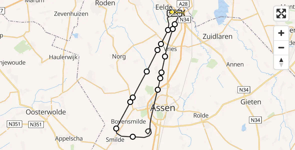 Routekaart van de vlucht: Lifeliner 4 naar Groningen Airport Eelde, Lugtenbergerweg