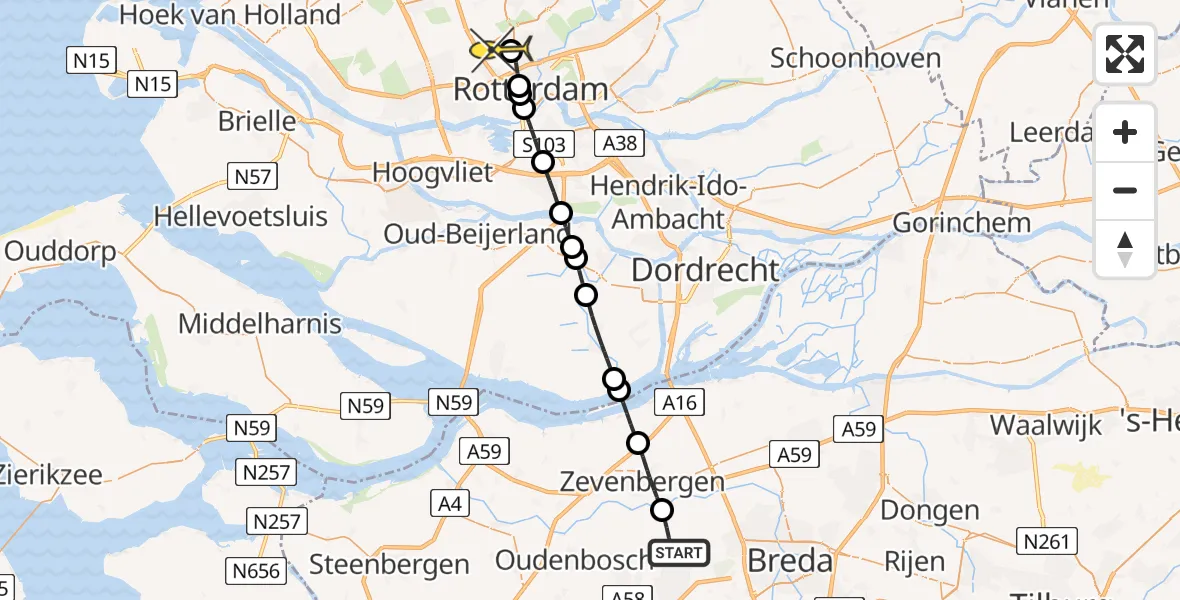 Routekaart van de vlucht: Lifeliner 2 naar Rotterdam The Hague Airport, Achtergat