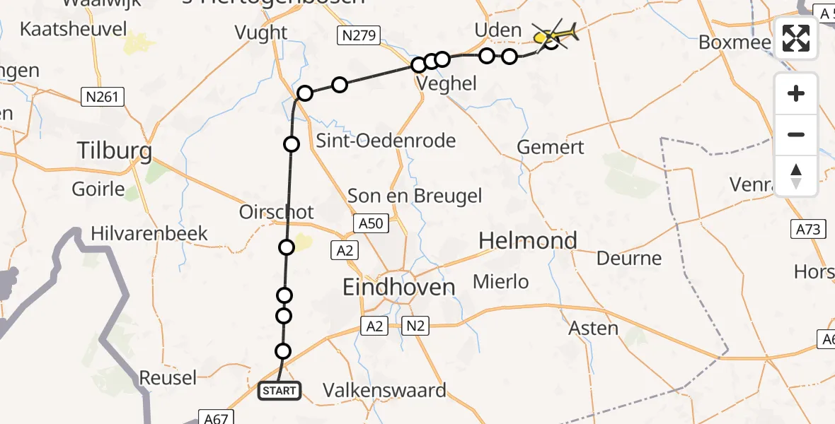Routekaart van de vlucht: Lifeliner 3 naar Vliegbasis Volkel, Quackelaer
