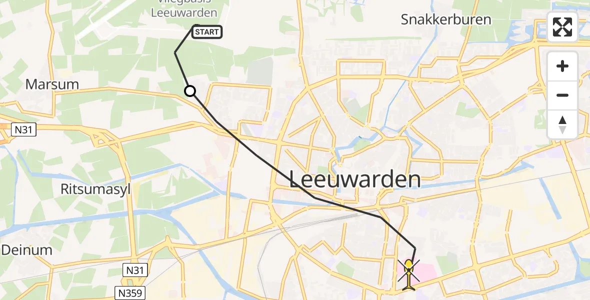 Routekaart van de vlucht: Ambulancehelikopter naar Leeuwarden, Paulus Akkermanwei