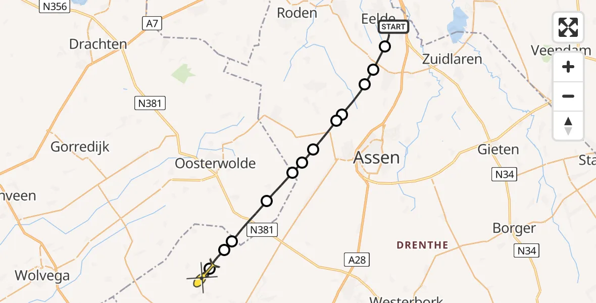 Routekaart van de vlucht: Lifeliner 4 naar Wapse, Moespot