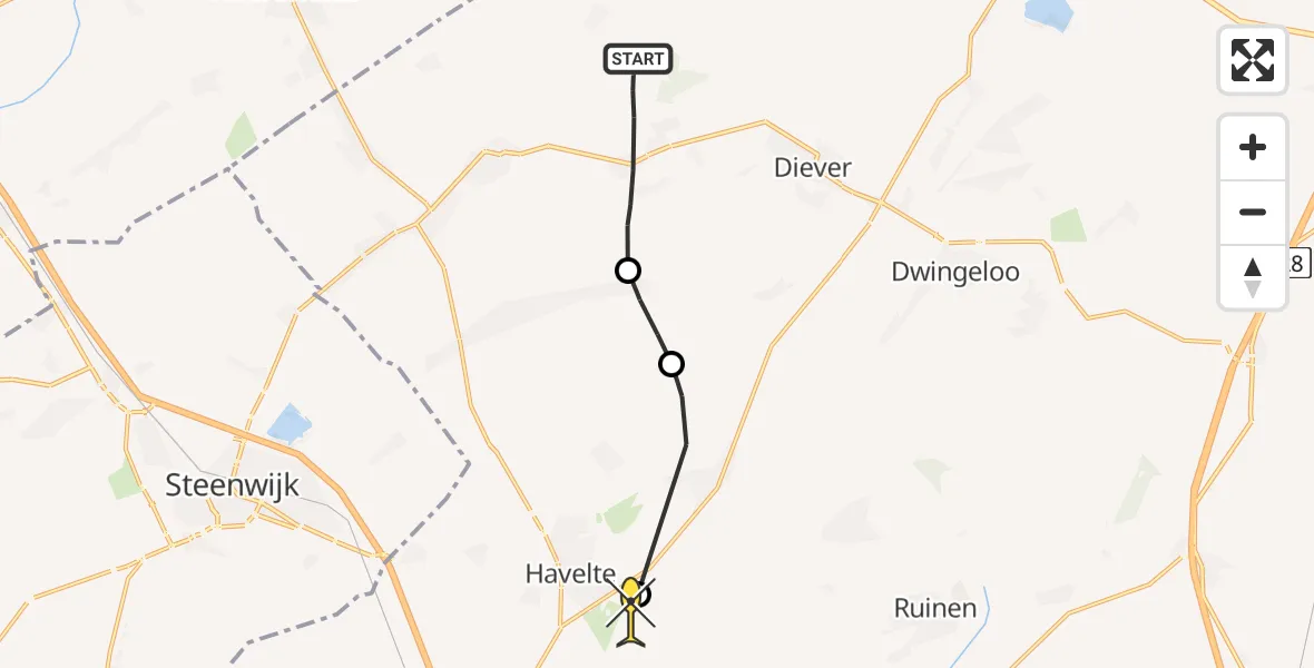 Routekaart van de vlucht: Lifeliner 4 naar Havelte, Landweg