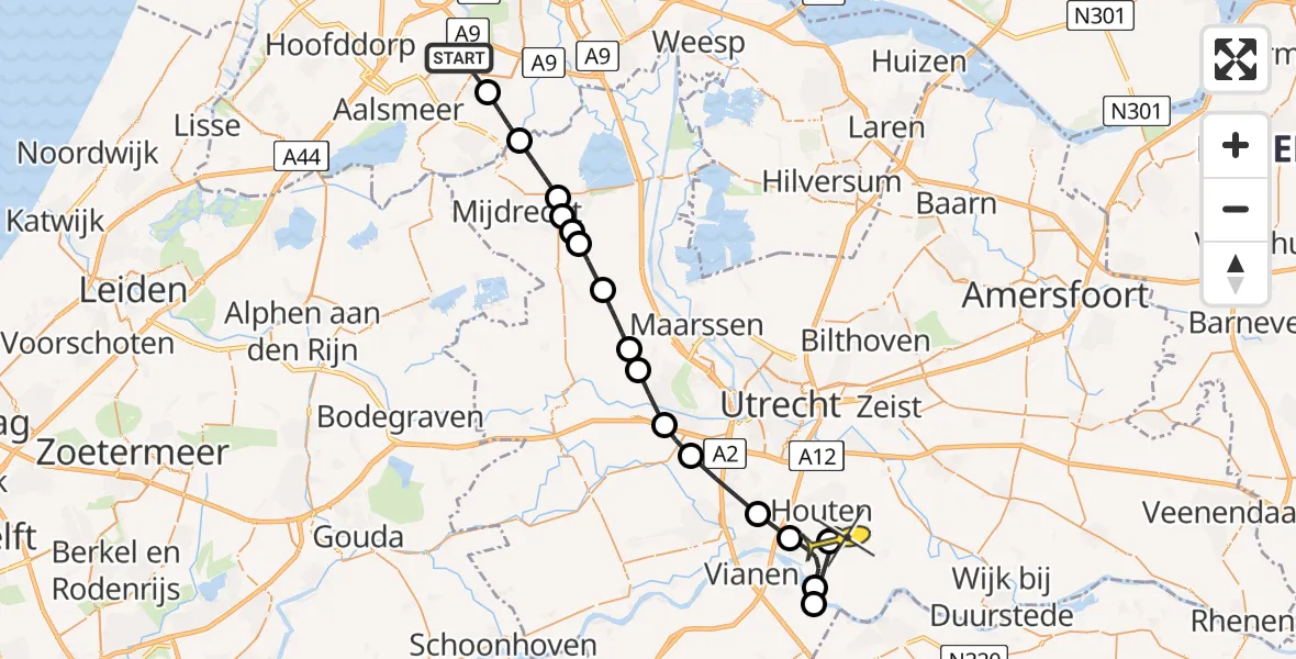 Routekaart van de vlucht: Politiehelikopter naar Houten, Aalsmeerderweg