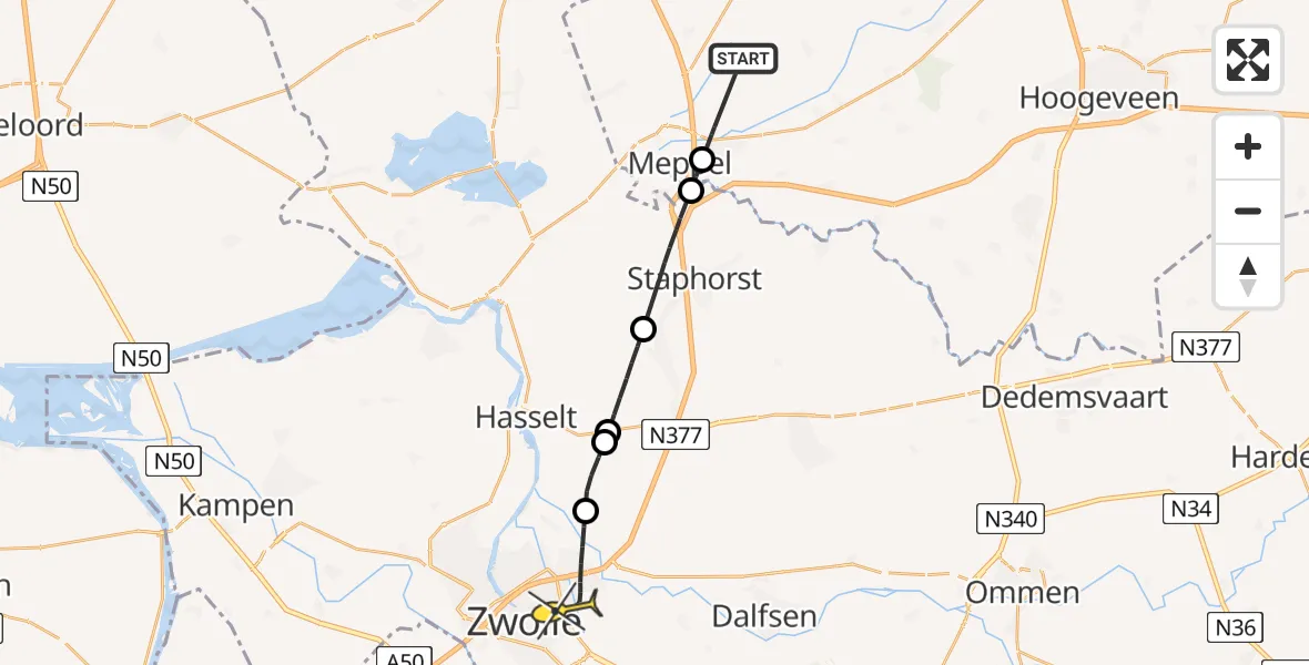 Routekaart van de vlucht: Lifeliner 4 naar Zwolle, Haakswold