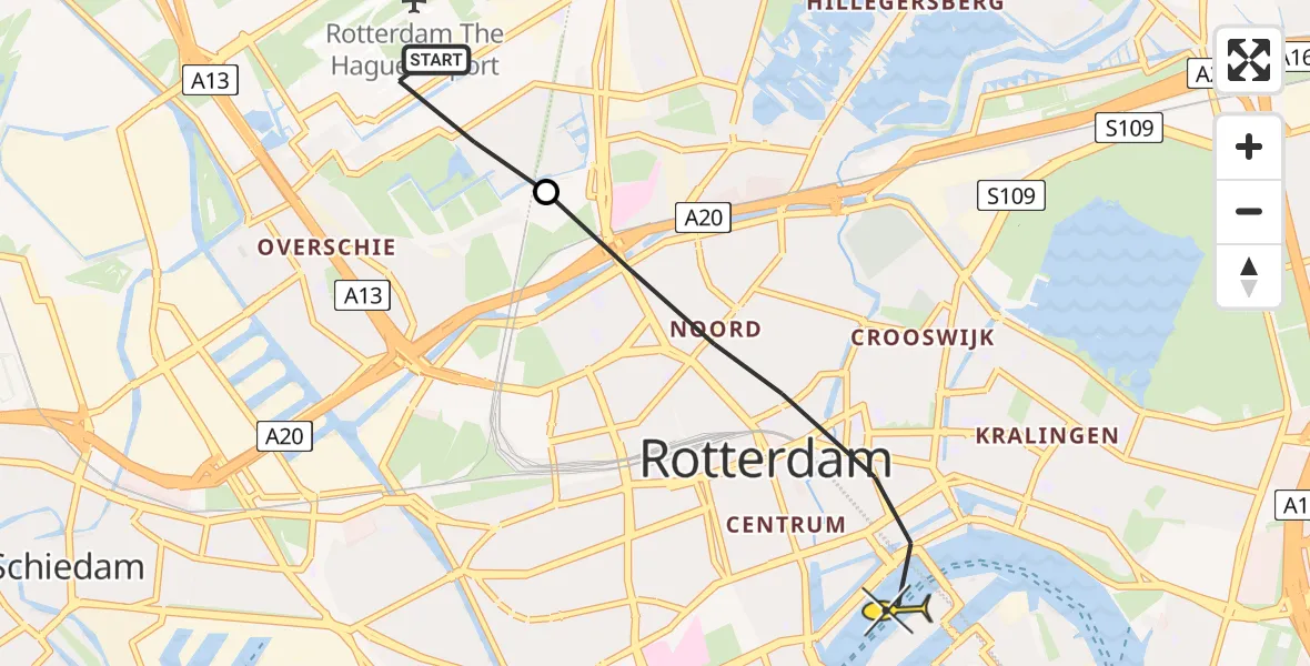 Routekaart van de vlucht: Lifeliner 2 naar Rotterdam, Buys Ballotlaan