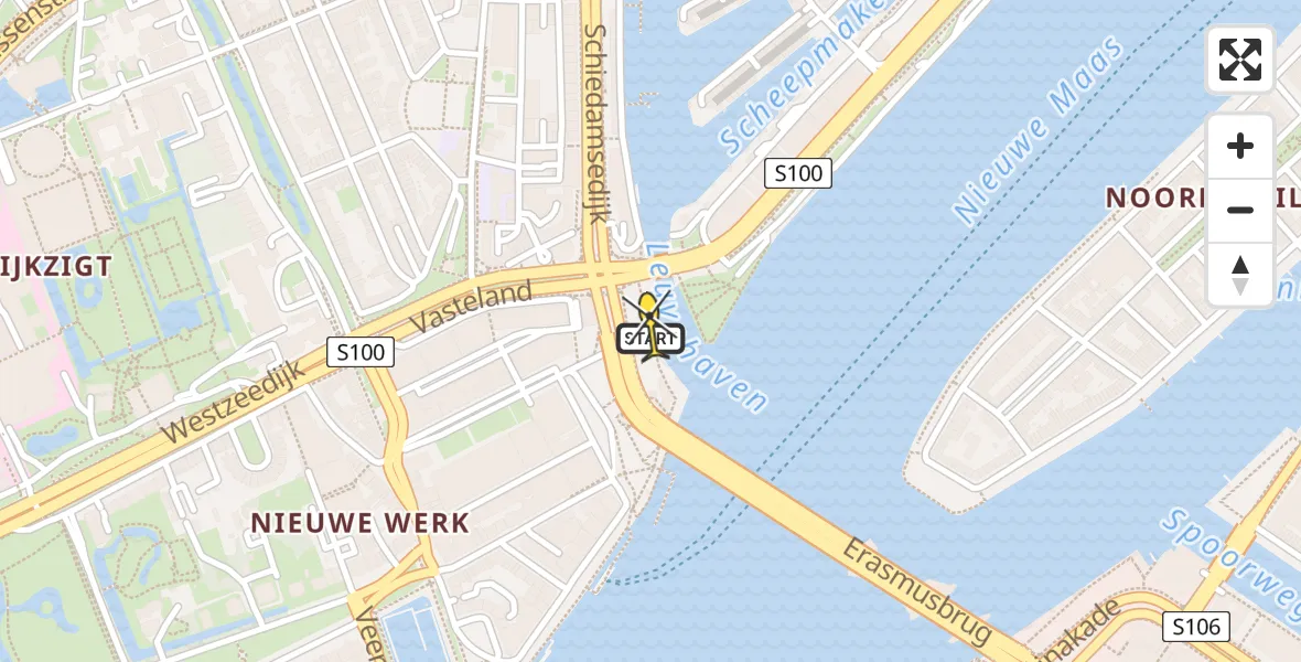 Routekaart van de vlucht: Lifeliner 2 naar Erasmus MC, Willemsplein