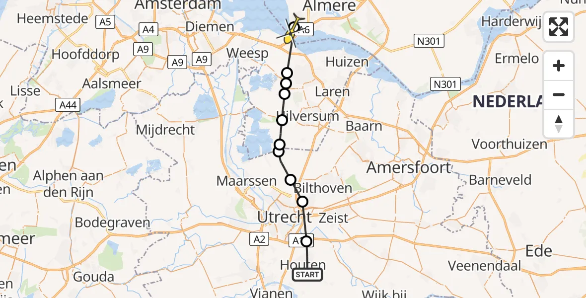 Routekaart van de vlucht: Politieheli naar Almere, De Molen