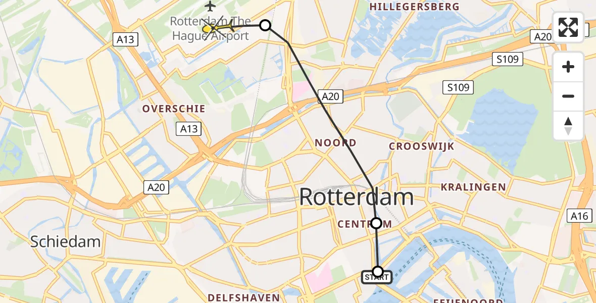 Routekaart van de vlucht: Lifeliner 2 naar Rotterdam The Hague Airport, Hoogstraat