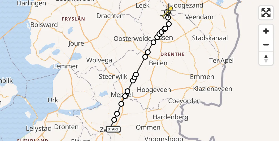 Routekaart van de vlucht: Lifeliner 4 naar Groningen Airport Eelde, De Ruyterstraat