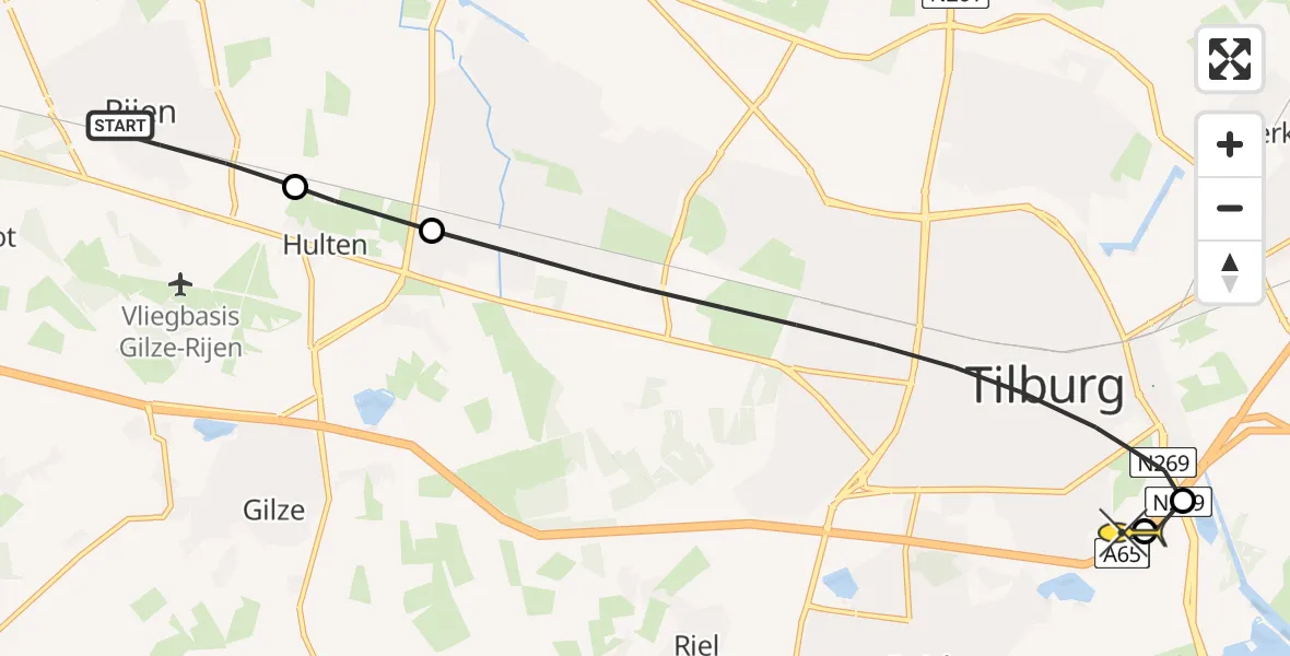 Routekaart van de vlucht: Lifeliner 3 naar Tilburg, Parallelweg