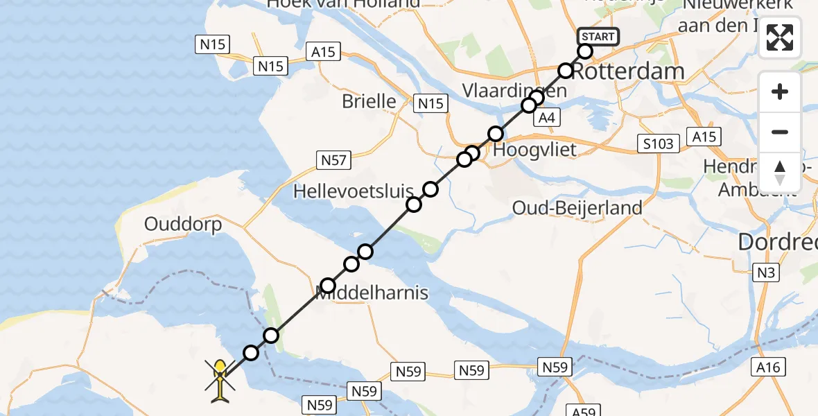 Routekaart van de vlucht: Lifeliner 2 naar Dreischor, Burgemeester Baumannlaan