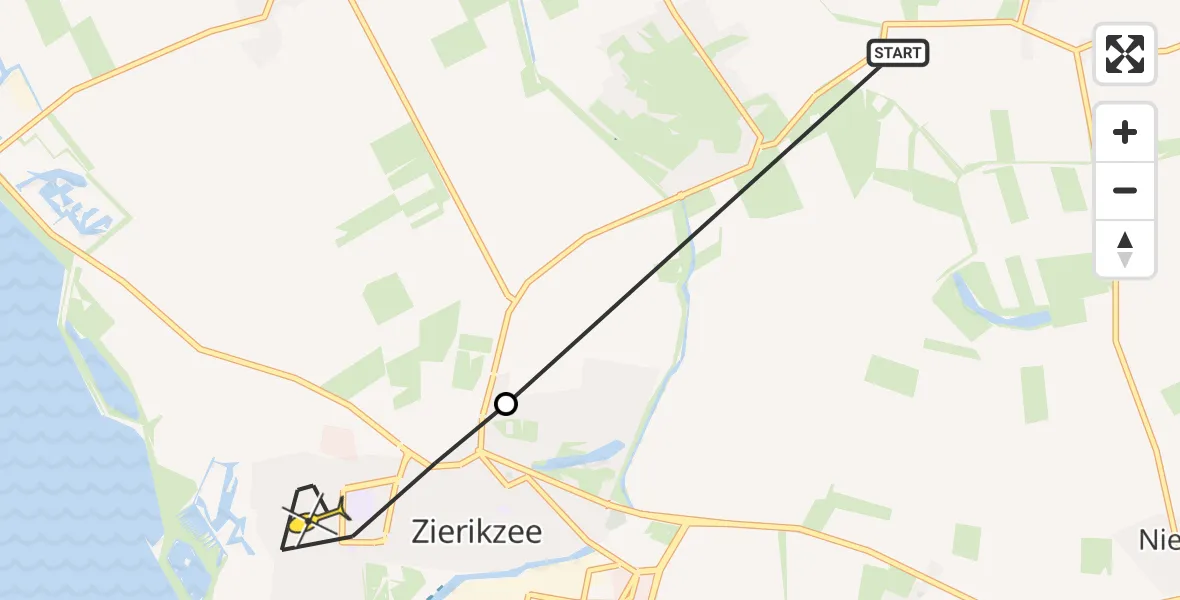 Routekaart van de vlucht: Lifeliner 2 naar Zierikzee, Watergang