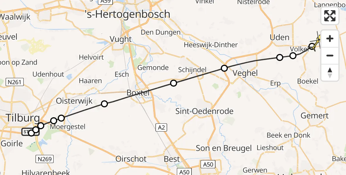 Routekaart van de vlucht: Lifeliner 3 naar Vliegbasis Volkel, Provincialeweg