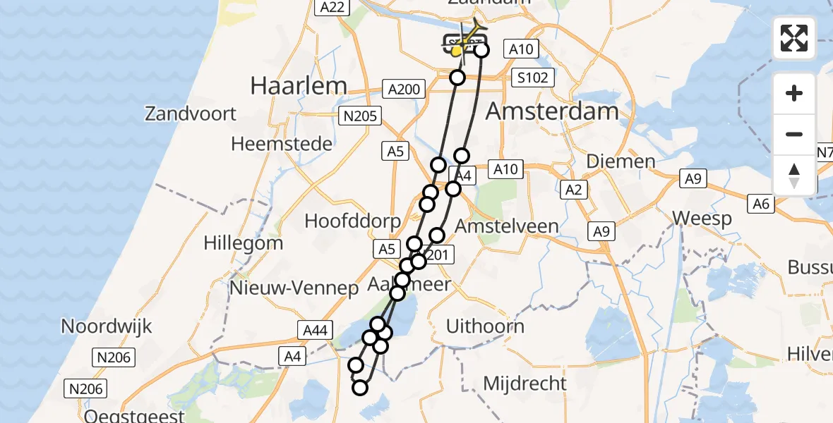 Routekaart van de vlucht: Lifeliner 1 naar Amsterdam Heliport, Nieuw-Zeelandweg