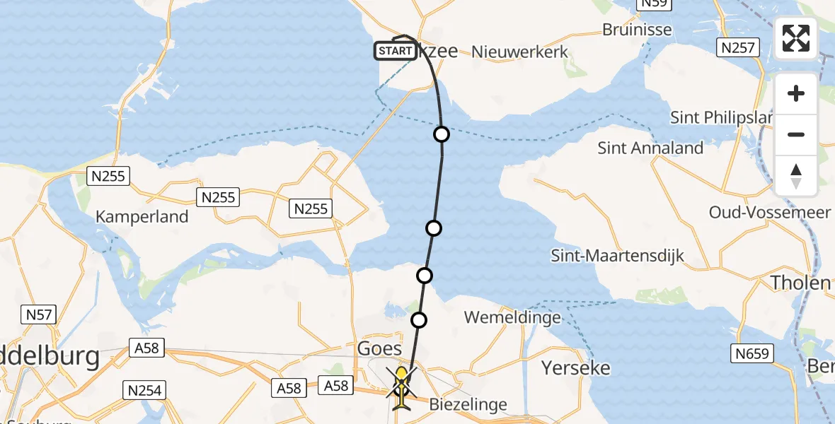 Routekaart van de vlucht: Lifeliner 2 naar Goes, Nieuwe Koolweg