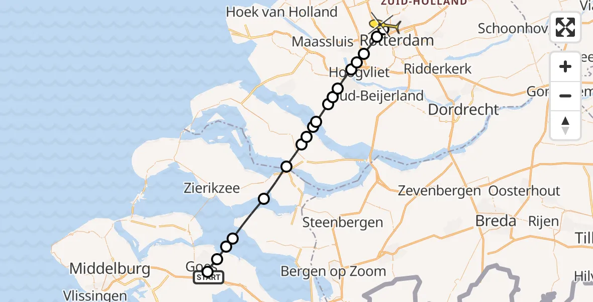 Routekaart van de vlucht: Lifeliner 2 naar Rotterdam The Hague Airport, W.F. Hermanslaan