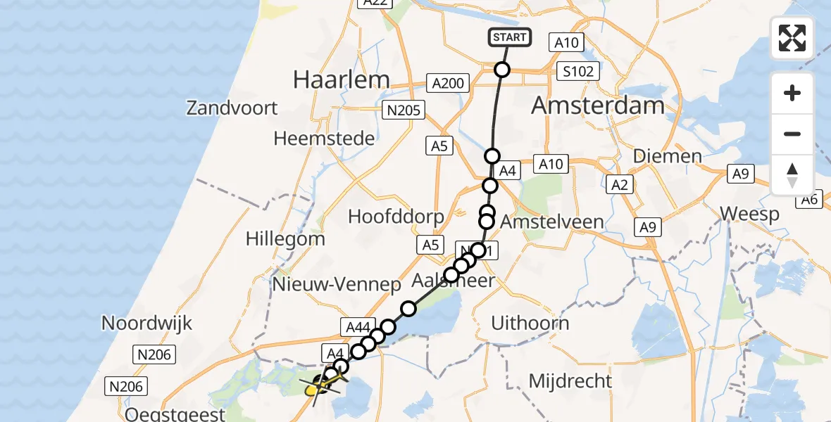 Routekaart van de vlucht: Lifeliner 1 naar Roelofarendsveen, Westpoort