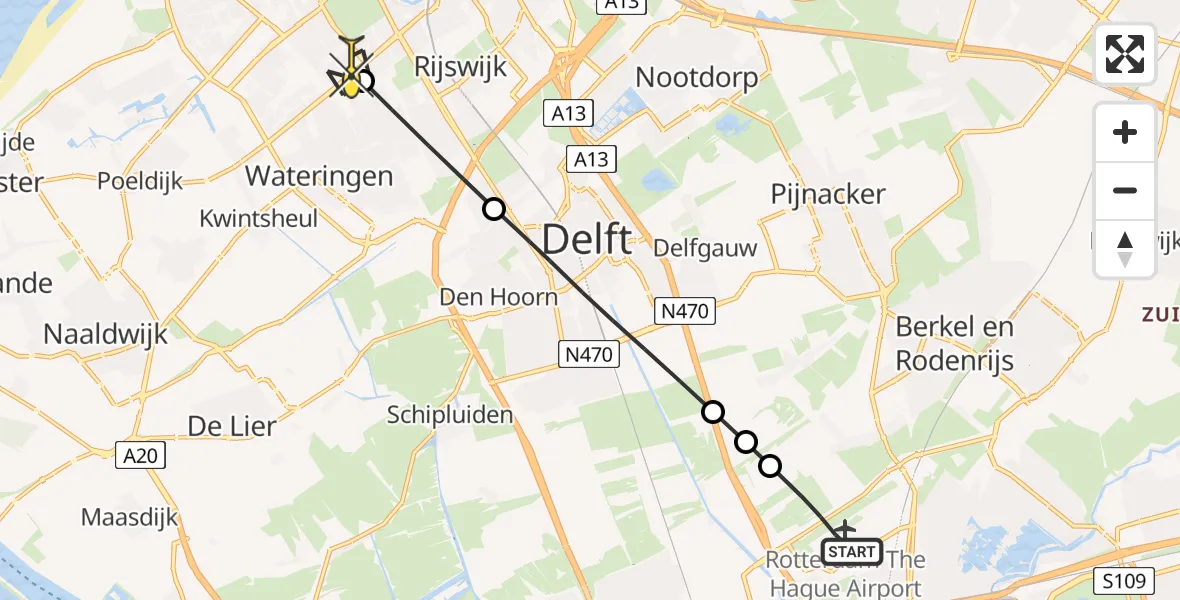 Routekaart van de vlucht: Lifeliner 2 naar Den Haag, Brandenburgbaan